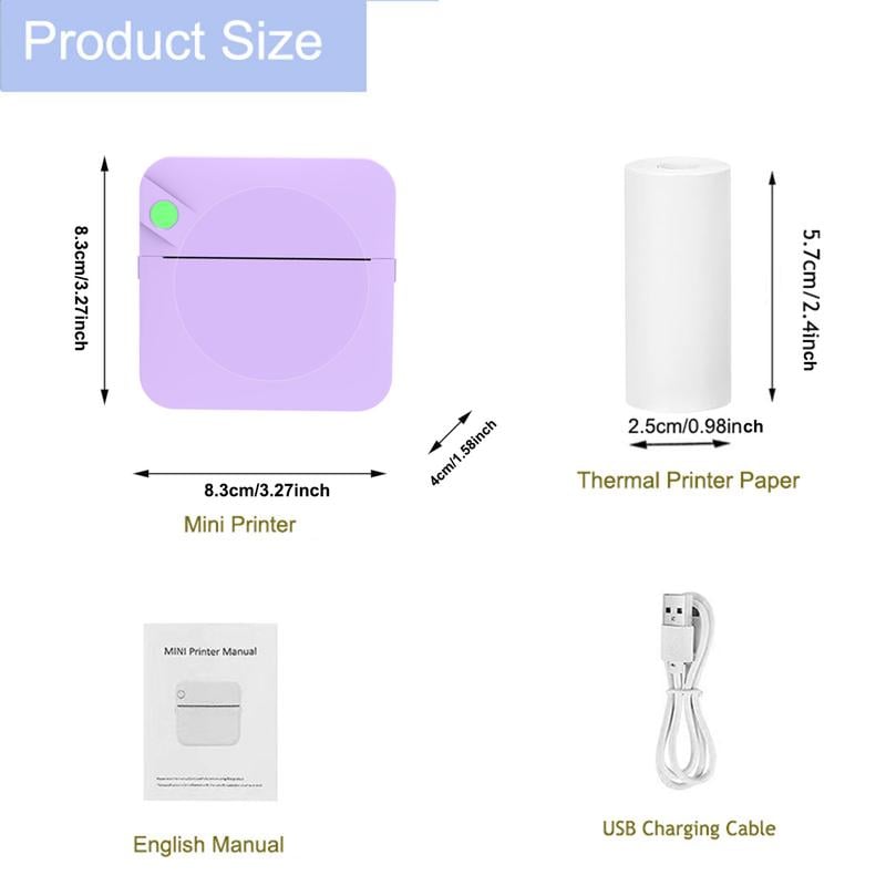 🌈Christmas Hot Sale 49% OFF - Portable Mini Printer , With 5 thermal papers + 5 self-adhesive papers + 3 colored papers + colored pens