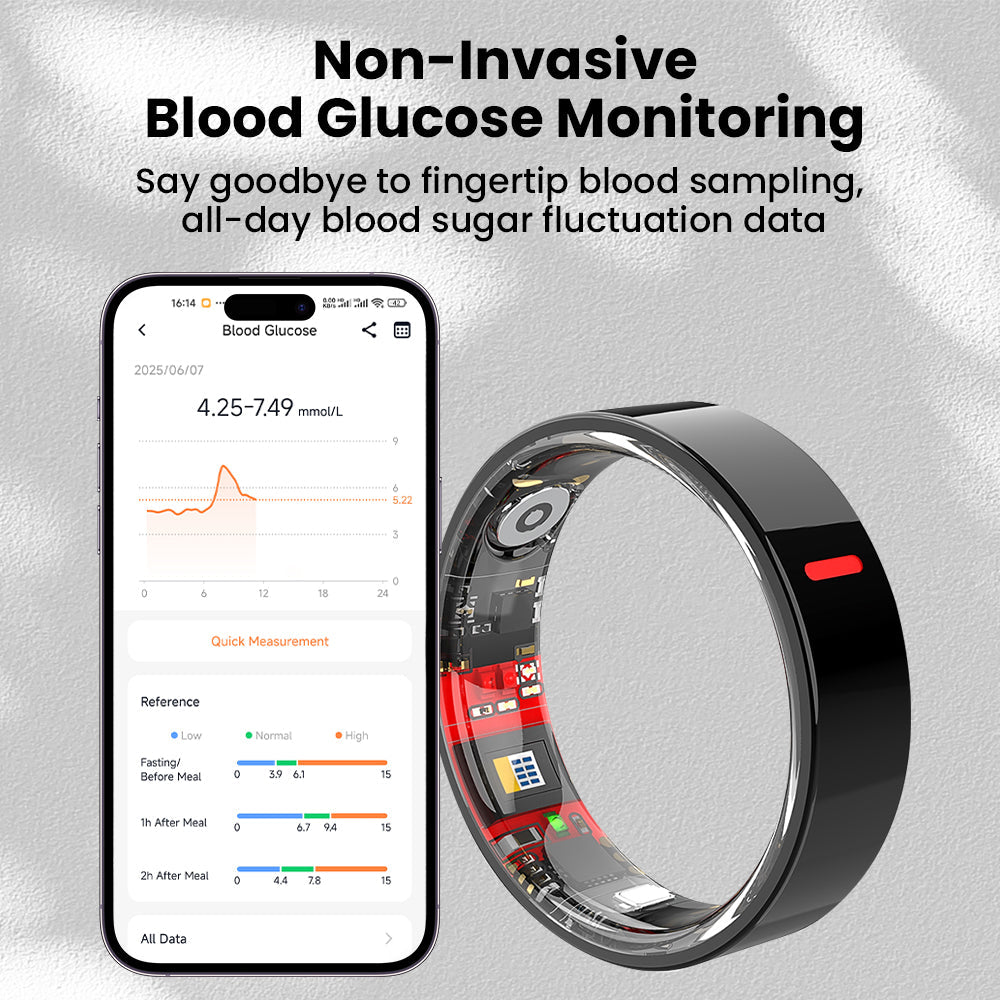 Blood Sugar Blood Pressure Blood oxygen HRV Sleep Monitoring Waterproof Smart Ring