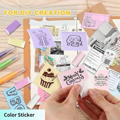 🌈Christmas Hot Sale 49% OFF - Portable Mini Printer , With 5 thermal papers + 5 self-adhesive papers + 3 colored papers + colored pens