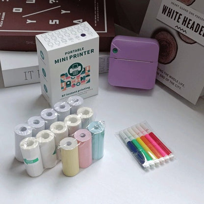 🌈Christmas Hot Sale 49% OFF - Portable Mini Printer , With 5 thermal papers + 5 self-adhesive papers + 3 colored papers + colored pens